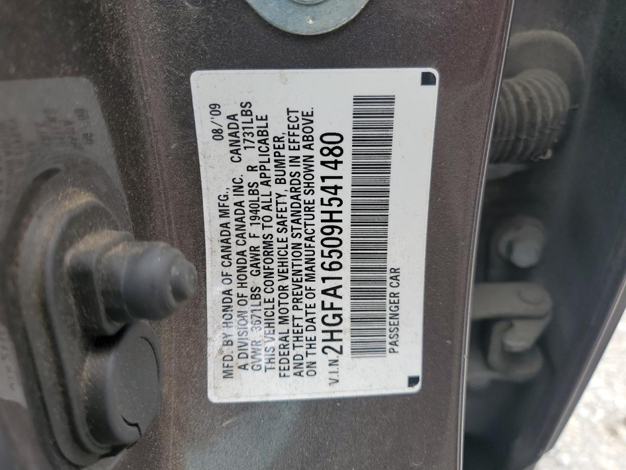 2009 Honda Civic Lx VIN: 2HGFA16509H541480 Lot: 59045845