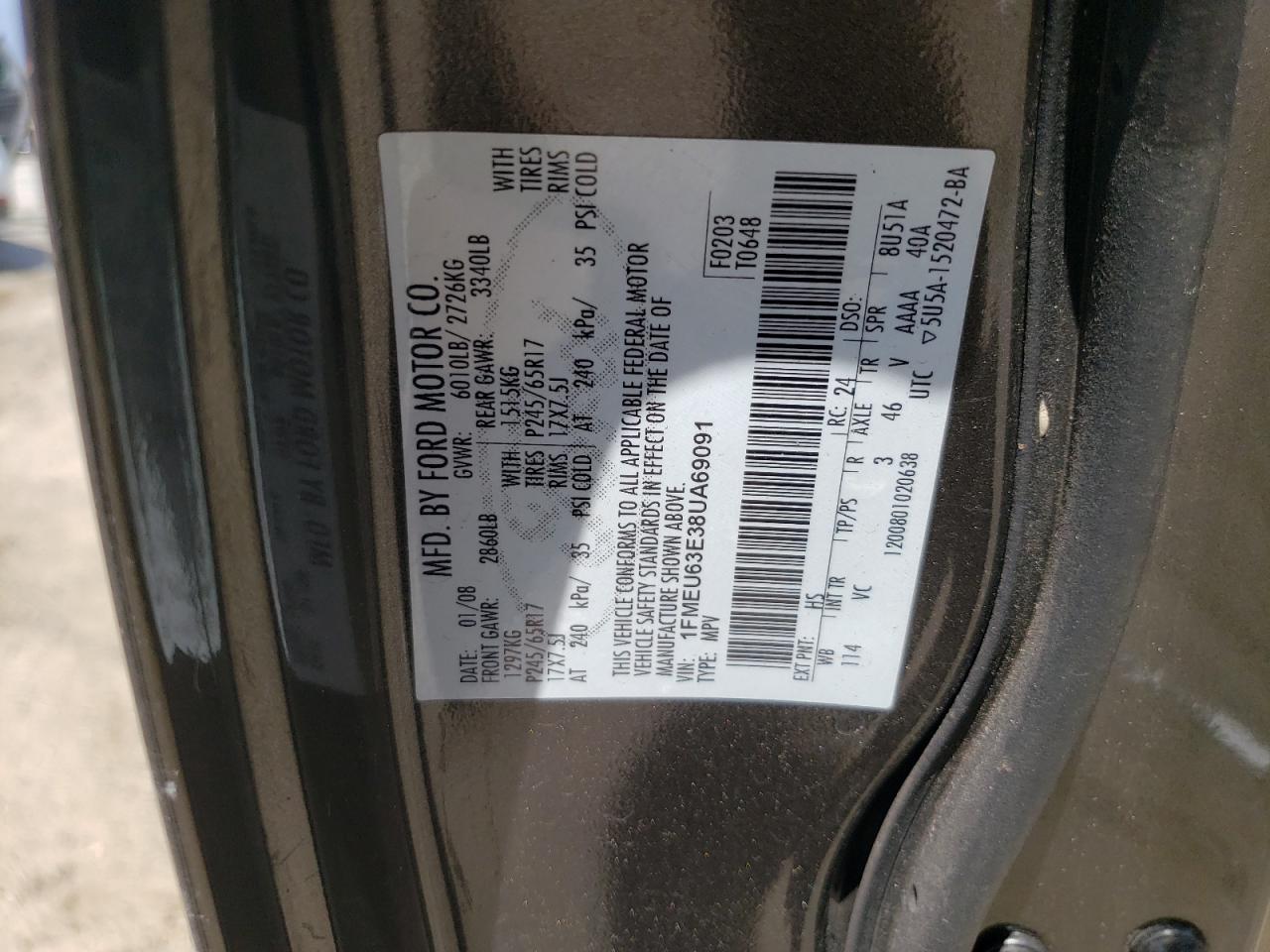 2008 Ford Explorer Xlt VIN: 1FMEU63E38UA69091 Lot: 56882205