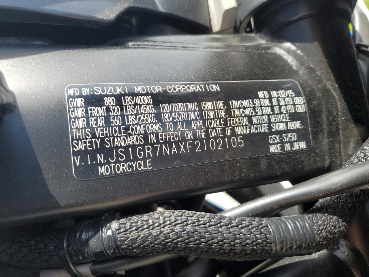 2015 Suzuki Gsx-S750 VIN: JS1GR7NAXF2102105 Lot: 56934295