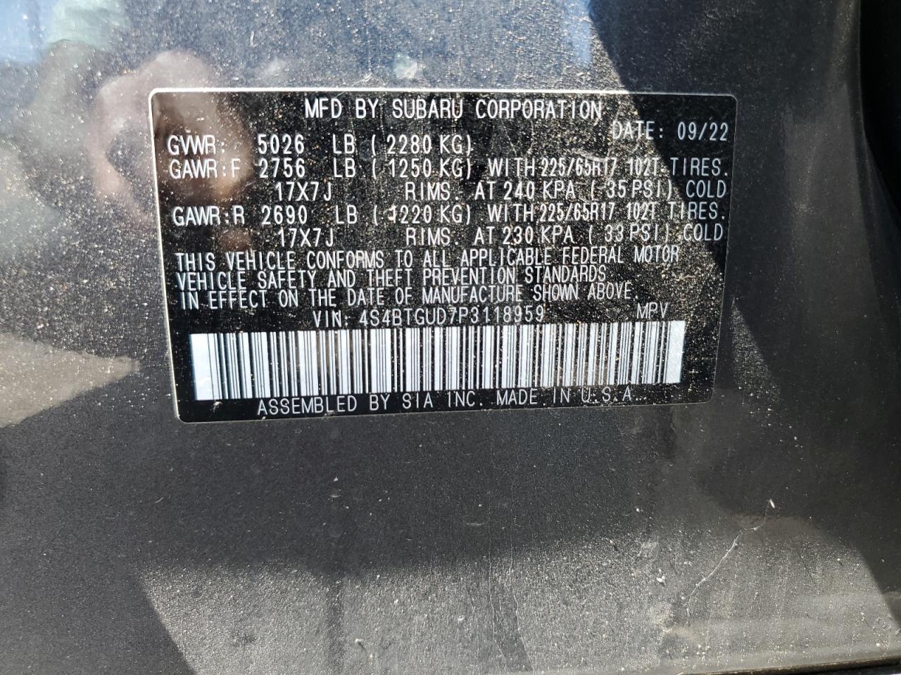 2023 Subaru Outback Wilderness VIN: 4S4BTGUD7P3118959 Lot: 56583405