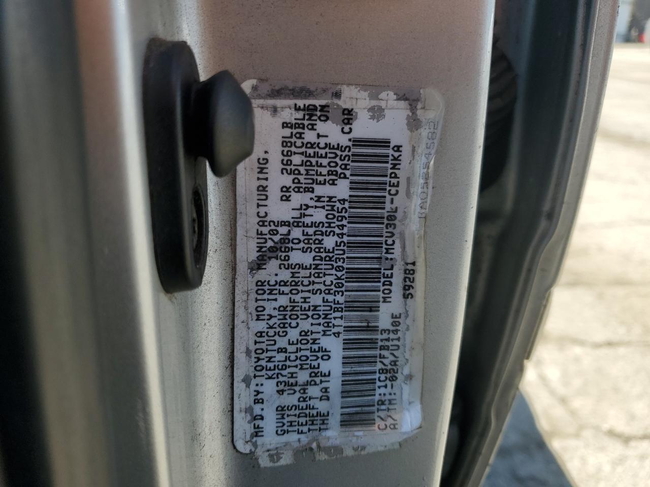 2003 Toyota Camry Le VIN: 4T1BF30K03U544954 Lot: 58388805