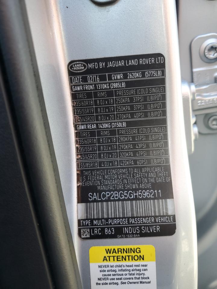 2016 Land Rover Discovery Sport Se VIN: SALCP2BG5GH596211 Lot: 56204115