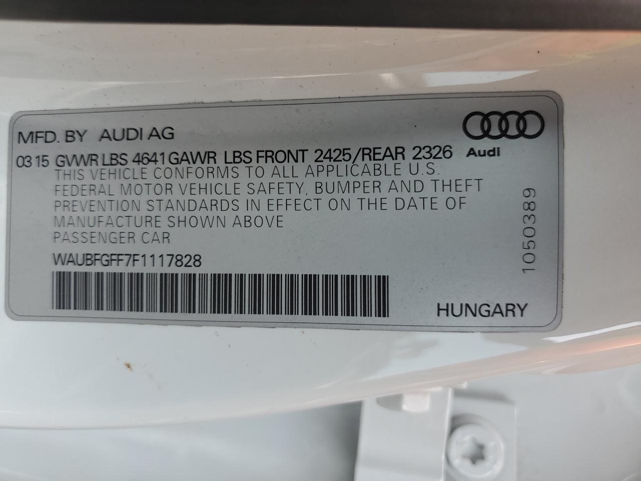 2015 Audi S3 Premium Plus VIN: WAUBFGFF7F1117828 Lot: 56778335