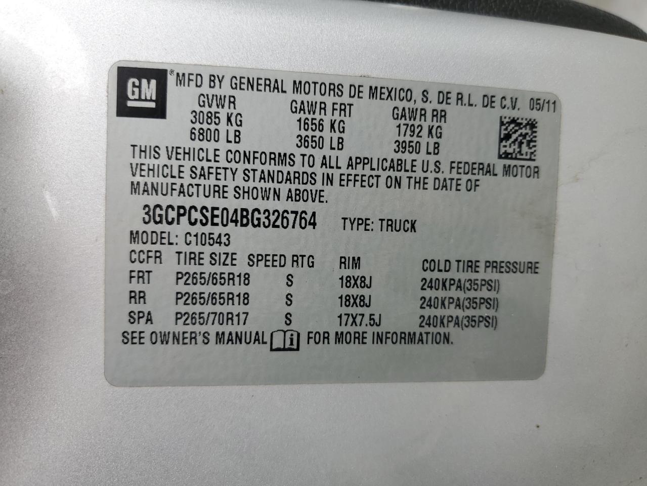 2011 Chevrolet Silverado C1500 Lt VIN: 3GCPCSE04BG326764 Lot: 58017385