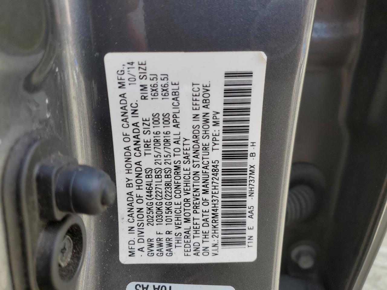 2014 Honda Cr-V Lx VIN: 2HKRM4H37EH724845 Lot: 55124275