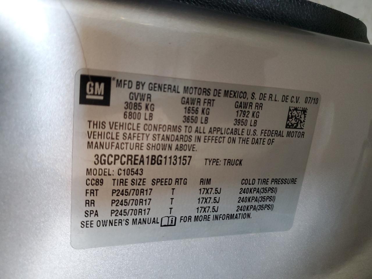 2011 Chevrolet Silverado C1500 Ls VIN: 3GCPCREA1BG113157 Lot: 57336885