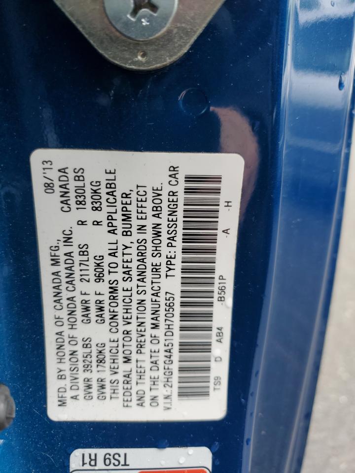 2013 Honda Civic Si VIN: 2HGFG4A51DH705657 Lot: 56499885