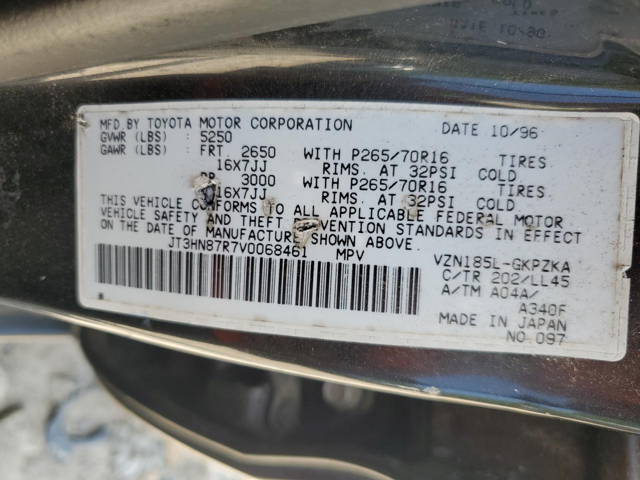 1997 Toyota 4Runner Limited VIN: JT3HN87R7V0068461 Lot: 57631505