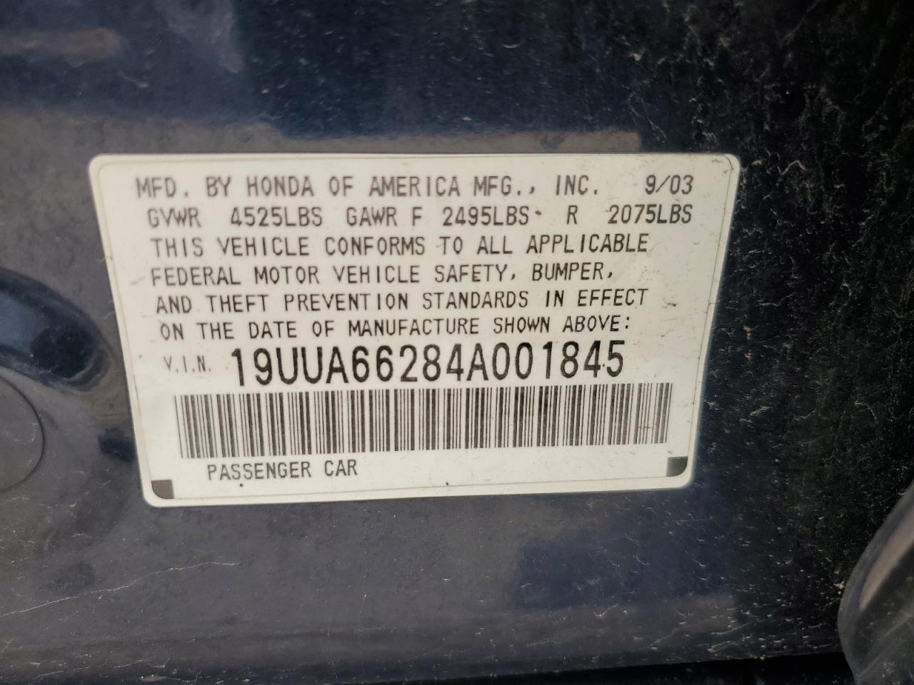 2004 Acura Tl VIN: 19UUA66284A001845 Lot: 56839775