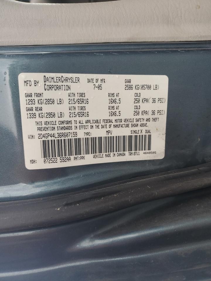 2006 Dodge Grand Caravan Sxt VIN: 2D4GP44L36R607159 Lot: 56478155