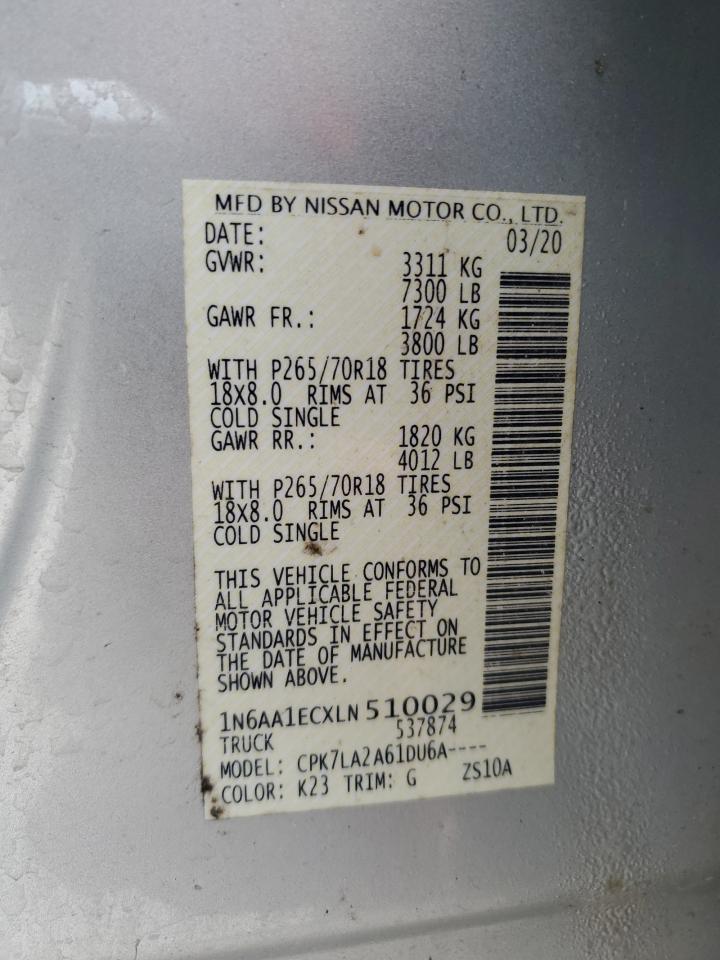 2020 Nissan Titan S VIN: 1N6AA1ECXLN510029 Lot: 55931355