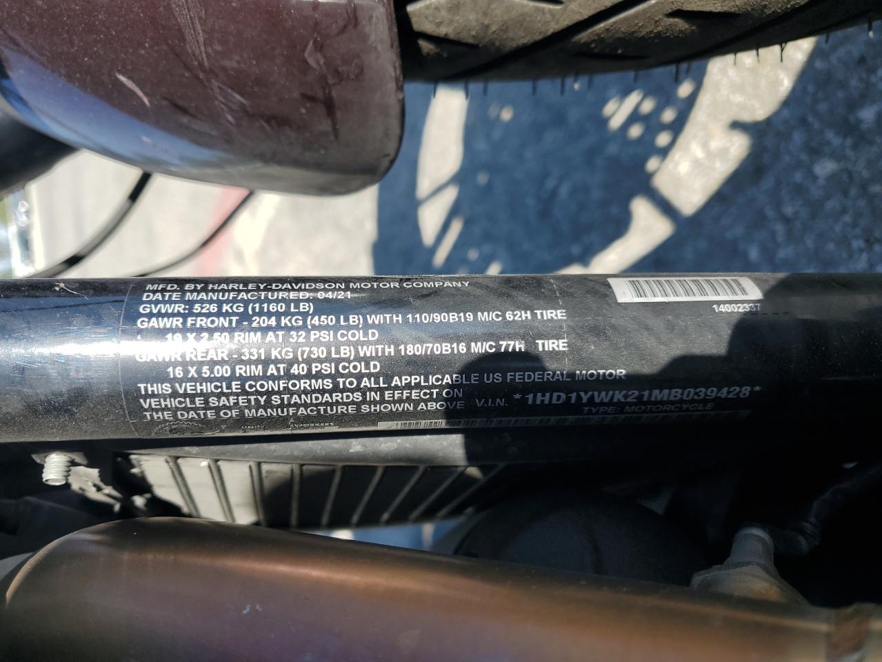 2021 Harley-Davidson Fxlrs VIN: 1HD1YWK21MB039428 Lot: 57844675