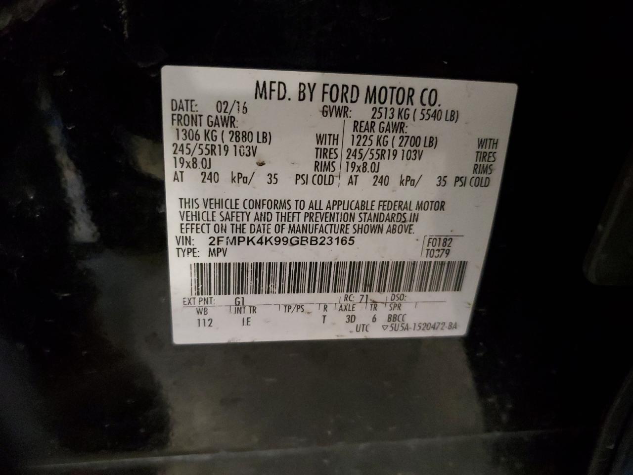 2016 Ford Edge Titanium VIN: 2FMPK4K99GBB23165 Lot: 56864875