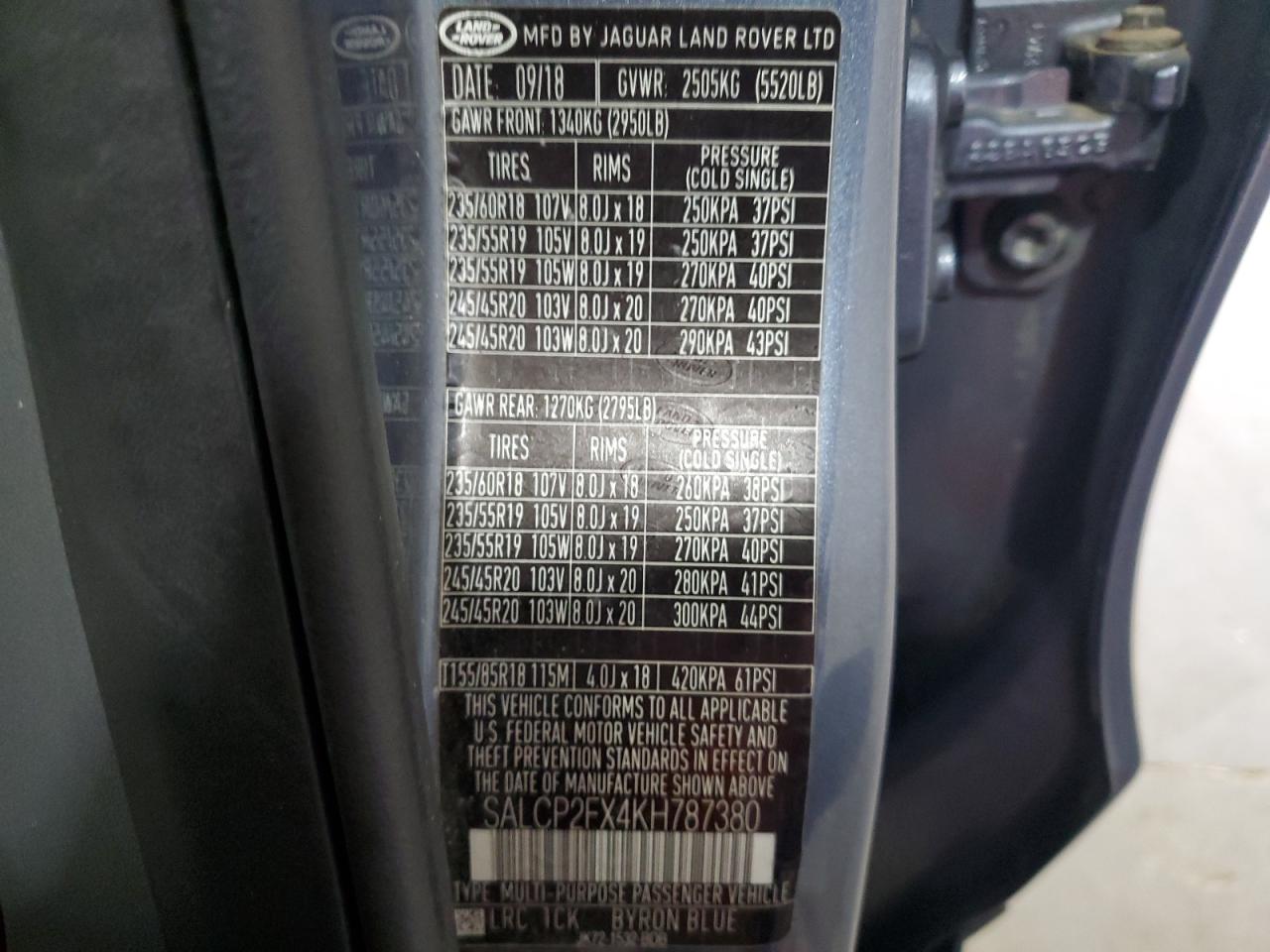 2019 Land Rover Discovery Sport Se VIN: SALCP2FX4KH787380 Lot: 55638845
