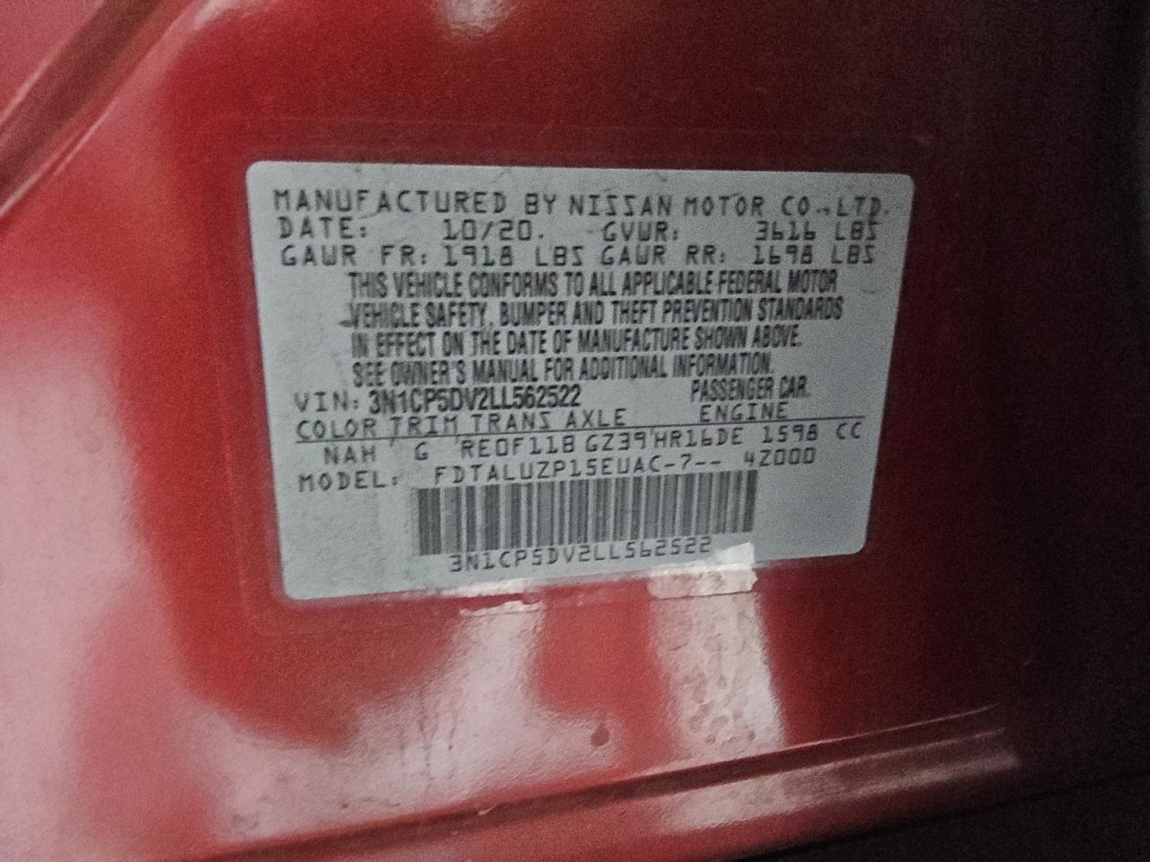 3N1CP5DV2LL562522 NISSAN KICKS 2020