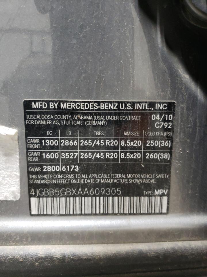 2010 Mercedes-Benz Ml 350 VIN: 4JGBB5GBXAA609305 Lot: 57183675