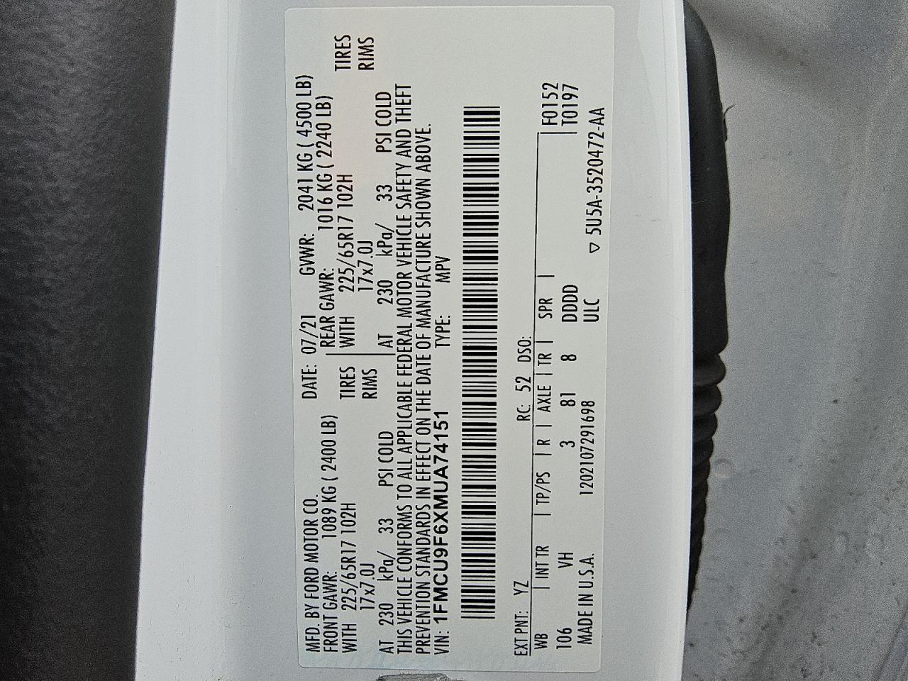 2021 Ford Escape S VIN: 1FMCU9F6XMUA74151 Lot: 55339175