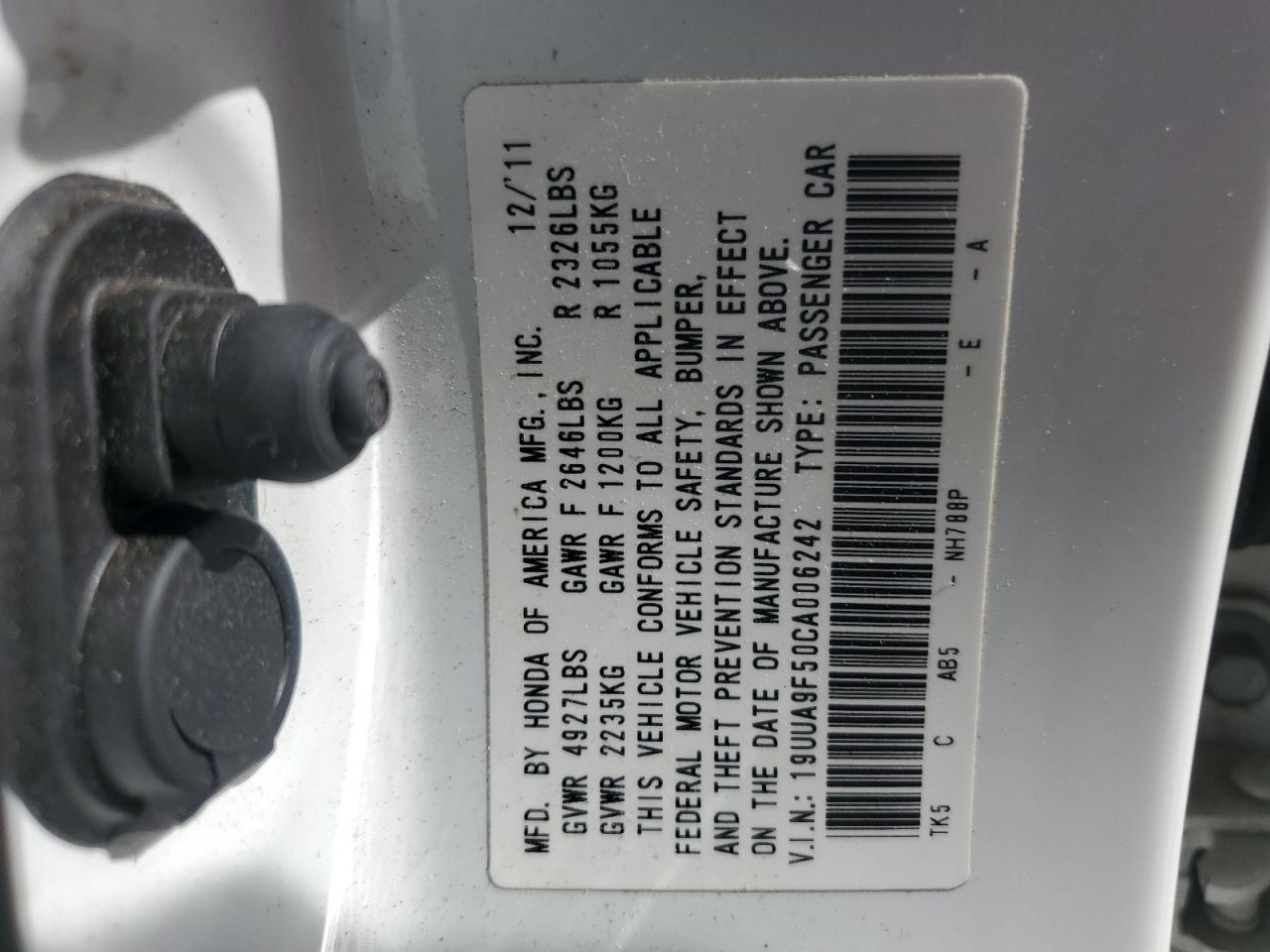 2012 Acura Tl VIN: 19UUA9F50CA006242 Lot: 56891885
