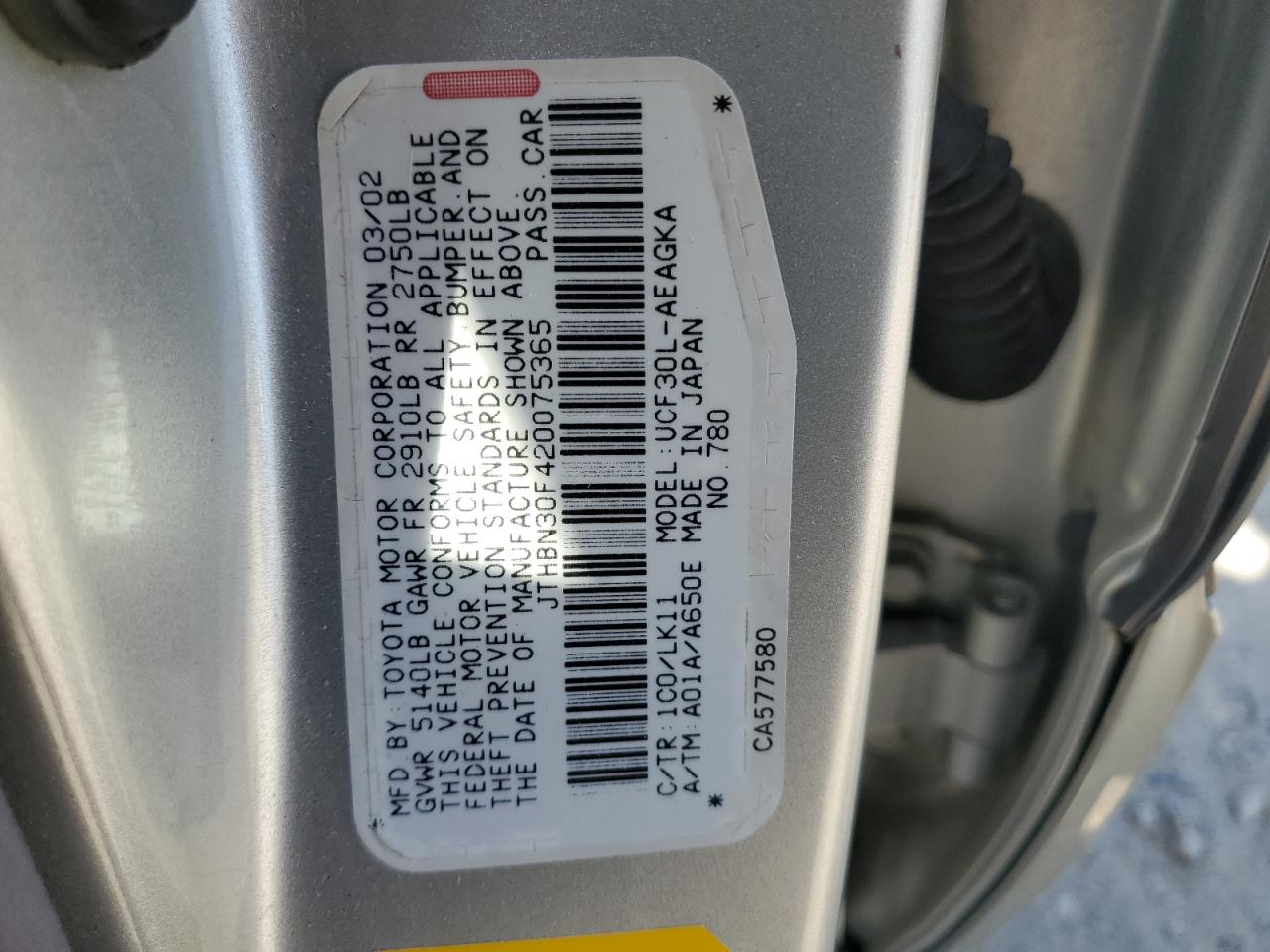 2002 Lexus Ls 430 VIN: JTHBN30F420075365 Lot: 55595355