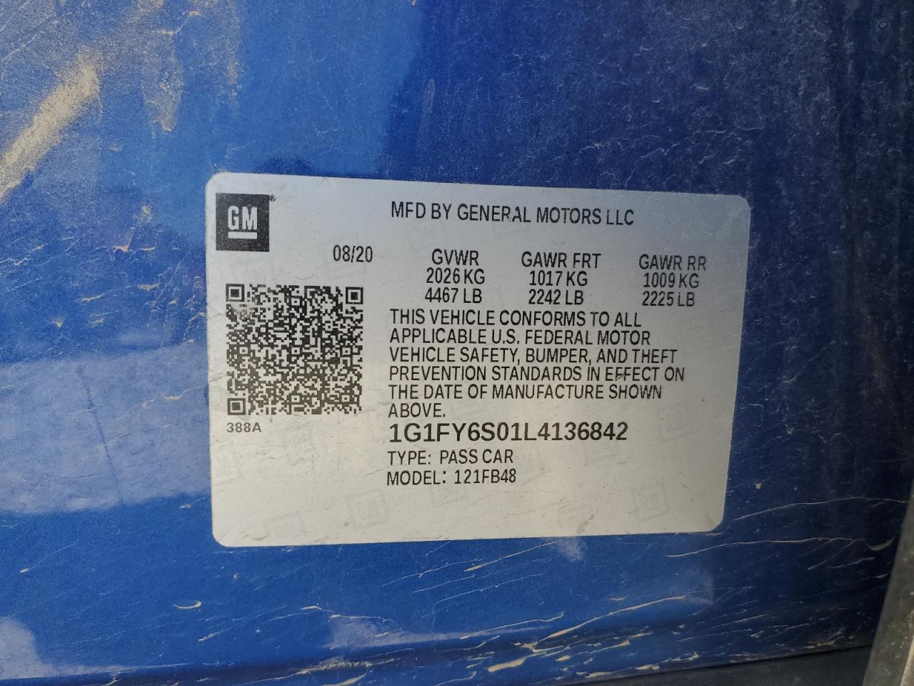 2020 Chevrolet Bolt Ev Lt VIN: 1G1FY6S01L4136842 Lot: 57494605