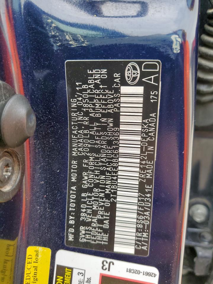 2011 Toyota Corolla Base VIN: 2T1BU4EE8BC613369 Lot: 58668815