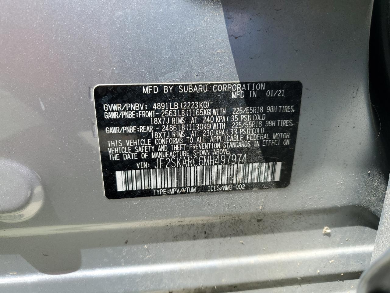 2021 Subaru Forester Sport VIN: JF2SKARC6MH497974 Lot: 57363545