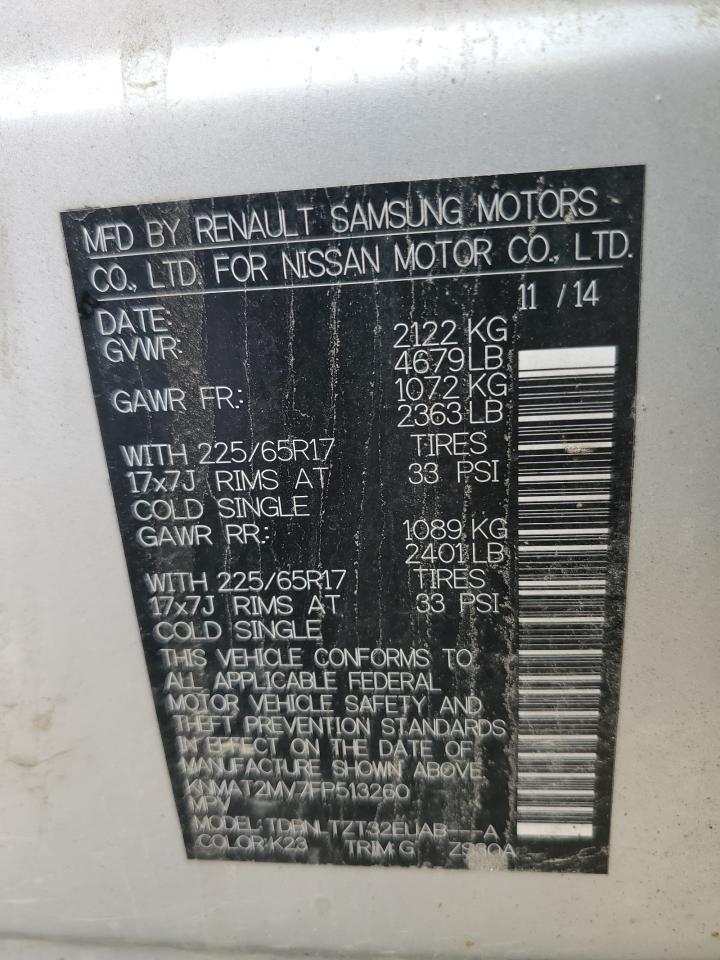 2015 Nissan Rogue S VIN: KNMAT2MV7FP513260 Lot: 56590705