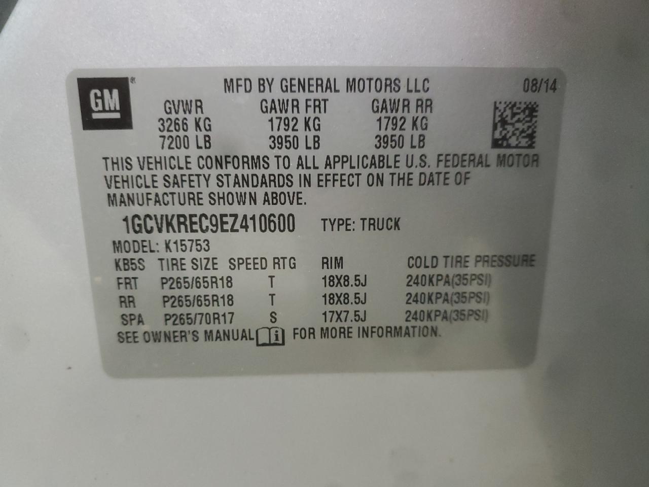 2014 Chevrolet Silverado K1500 Lt VIN: 1GCVKREC9EZ410600 Lot: 56861415