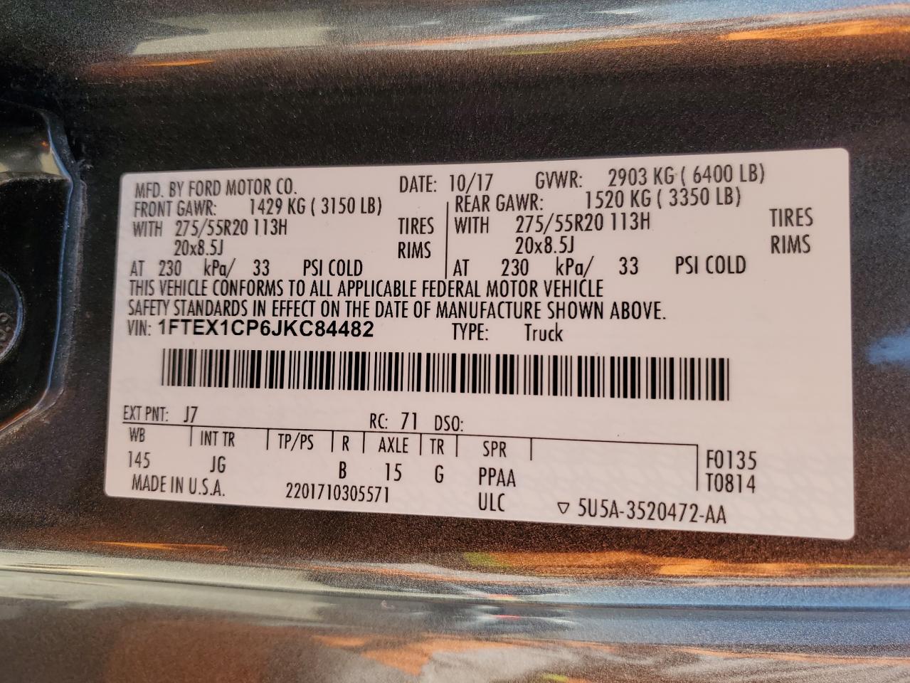 2018 Ford F150 Super Cab VIN: 1FTEX1CP6JKC84482 Lot: 57314445