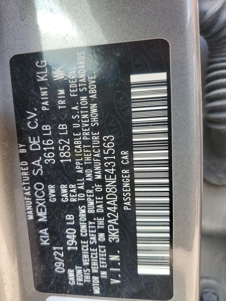 2022 Kia Rio Lx VIN: 3KPA24AD8NE431563 Lot: 56761545