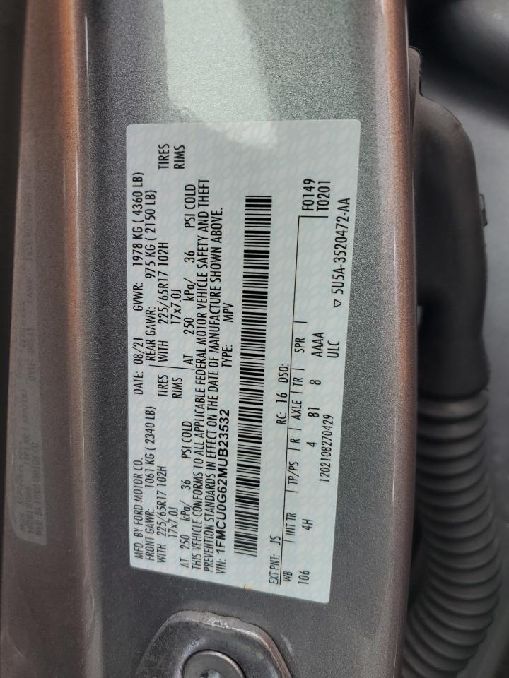 2021 Ford Escape Se VIN: 1FMCU0G62MUB23532 Lot: 58020675