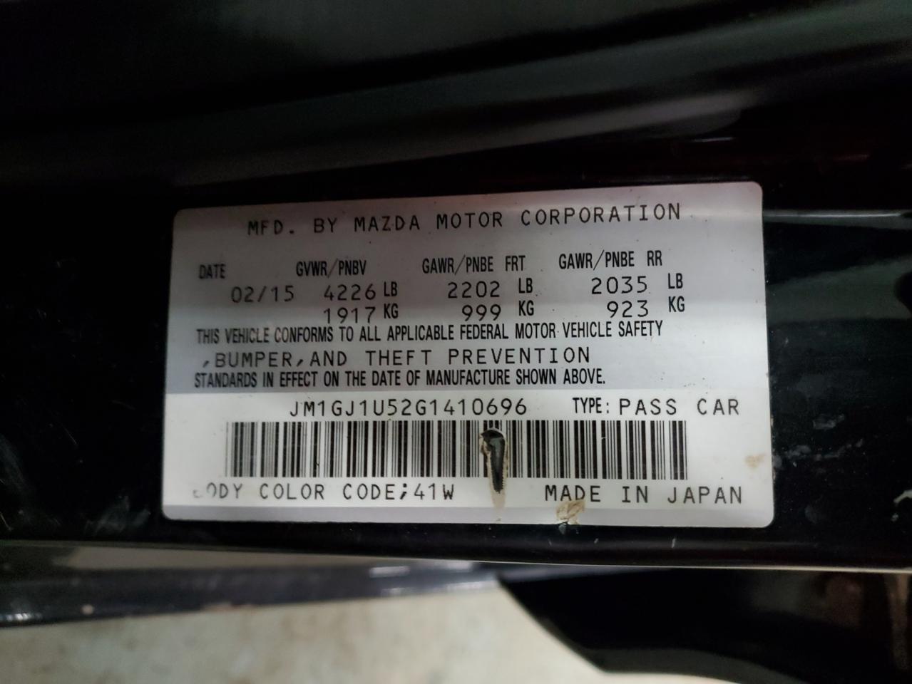 2016 Mazda 6 Sport VIN: JM1GJ1U52G1410696 Lot: 57149925
