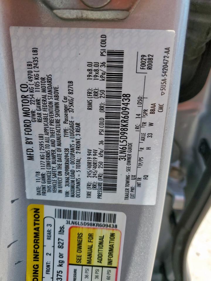 2019 Lincoln Mkz Reserve I VIN: 3LN6L5D98KR609438 Lot: 56920325