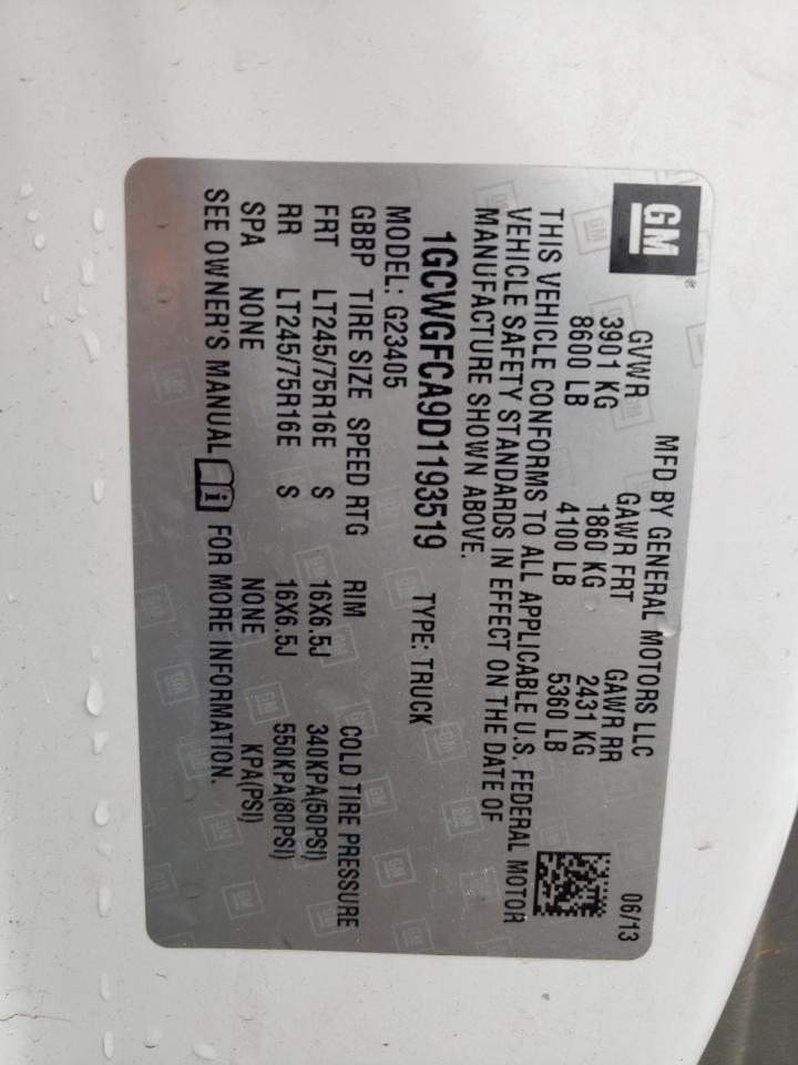 2013 Chevrolet Express G2500 VIN: 1GCWGFCA9D1193519 Lot: 57453295