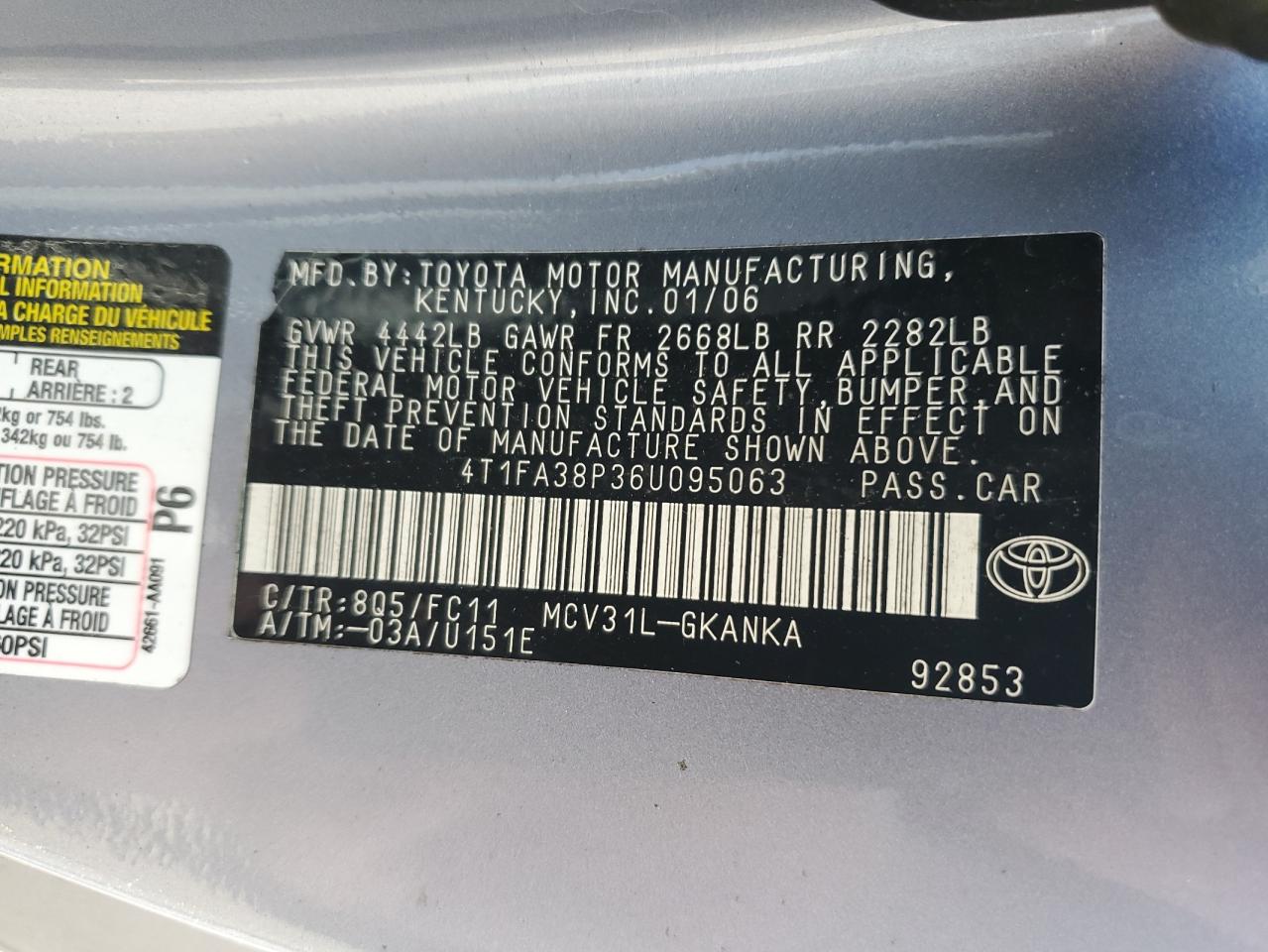 4t1fa38p36u095063 4T1FA38P36U095063 2006 Toyota Camry Solara Se
