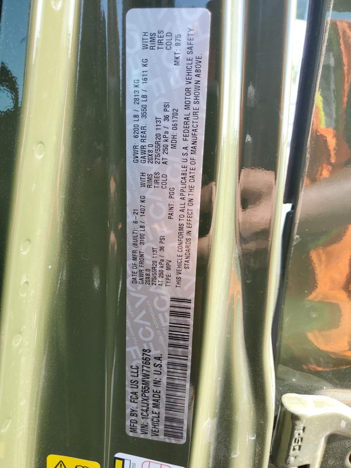 2021 Jeep Wrangler Unlimited Sahara 4Xe VIN: 1C4JJXP65MW776678 Lot: 56859325