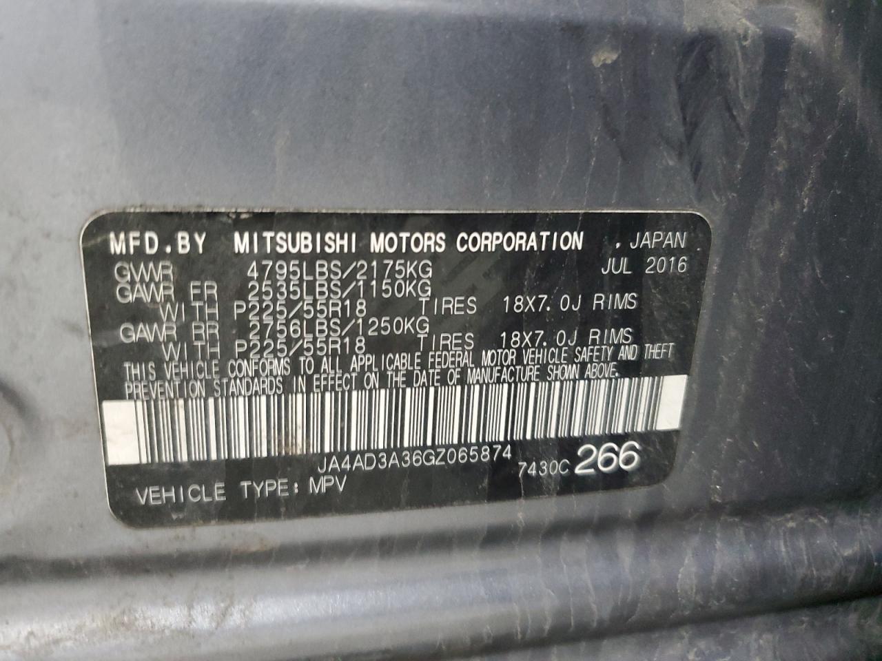 2016 Mitsubishi Outlander Se VIN: JA4AD3A36GZ065874 Lot: 56939865