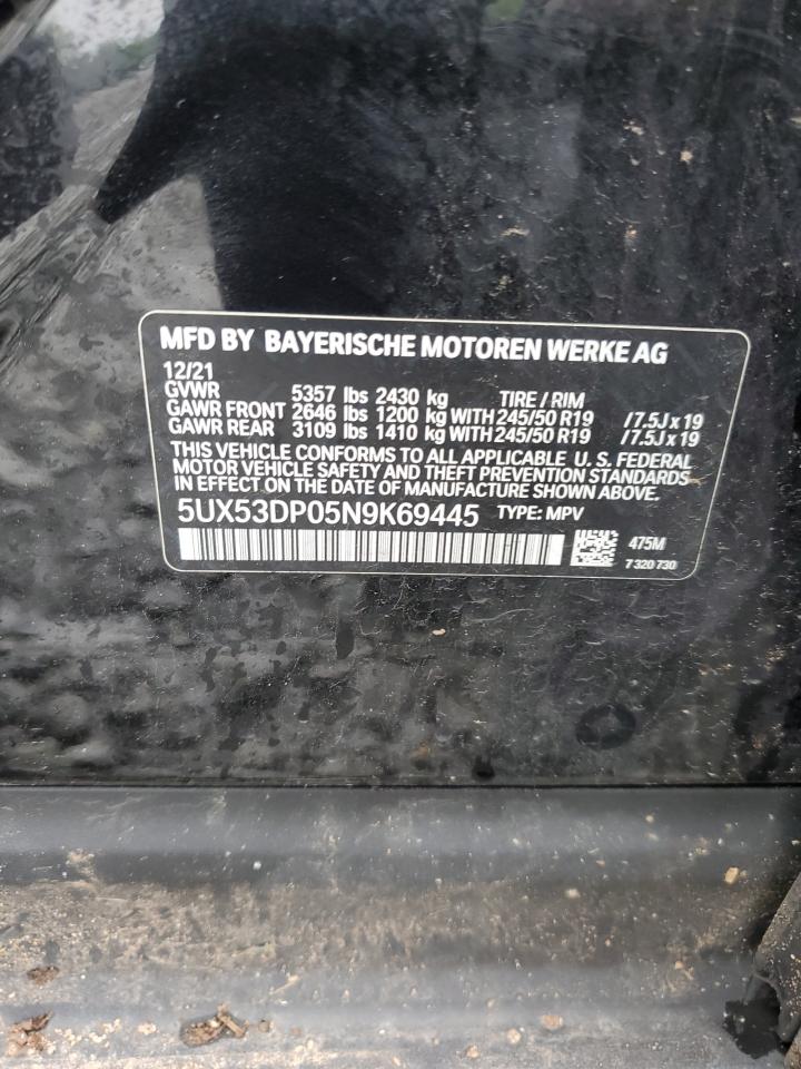 2022 BMW X3 xDrive30I VIN: 5UX53DP05N9K69445 Lot: 57318485