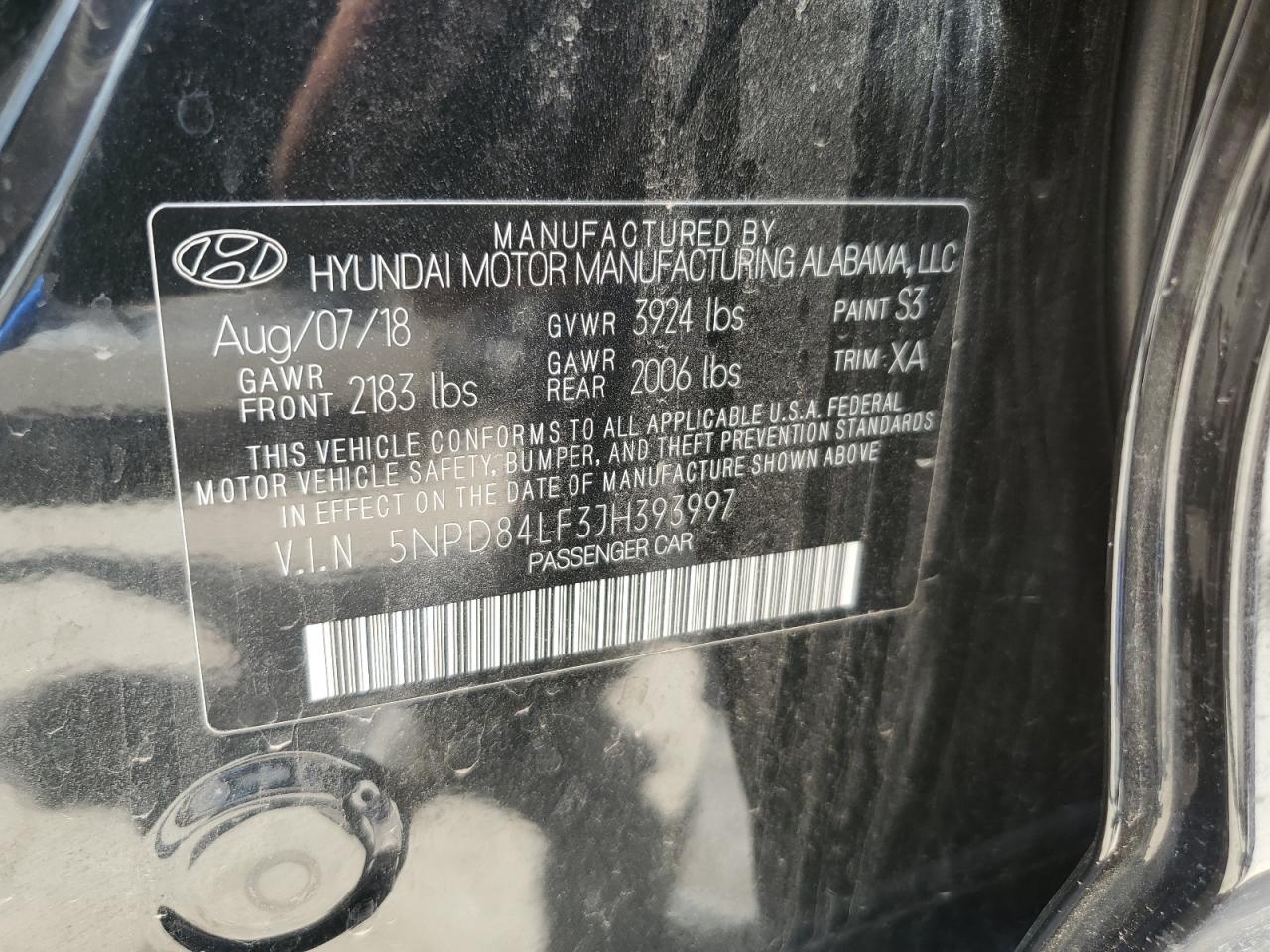 2018 Hyundai Elantra Sel VIN: 5NPD84LF3JH393997 Lot: 56944015