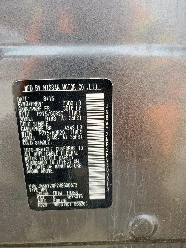 2017 Nissan Armada Platinum VIN: JN8AY2NF2H9300673 Lot: 56201675