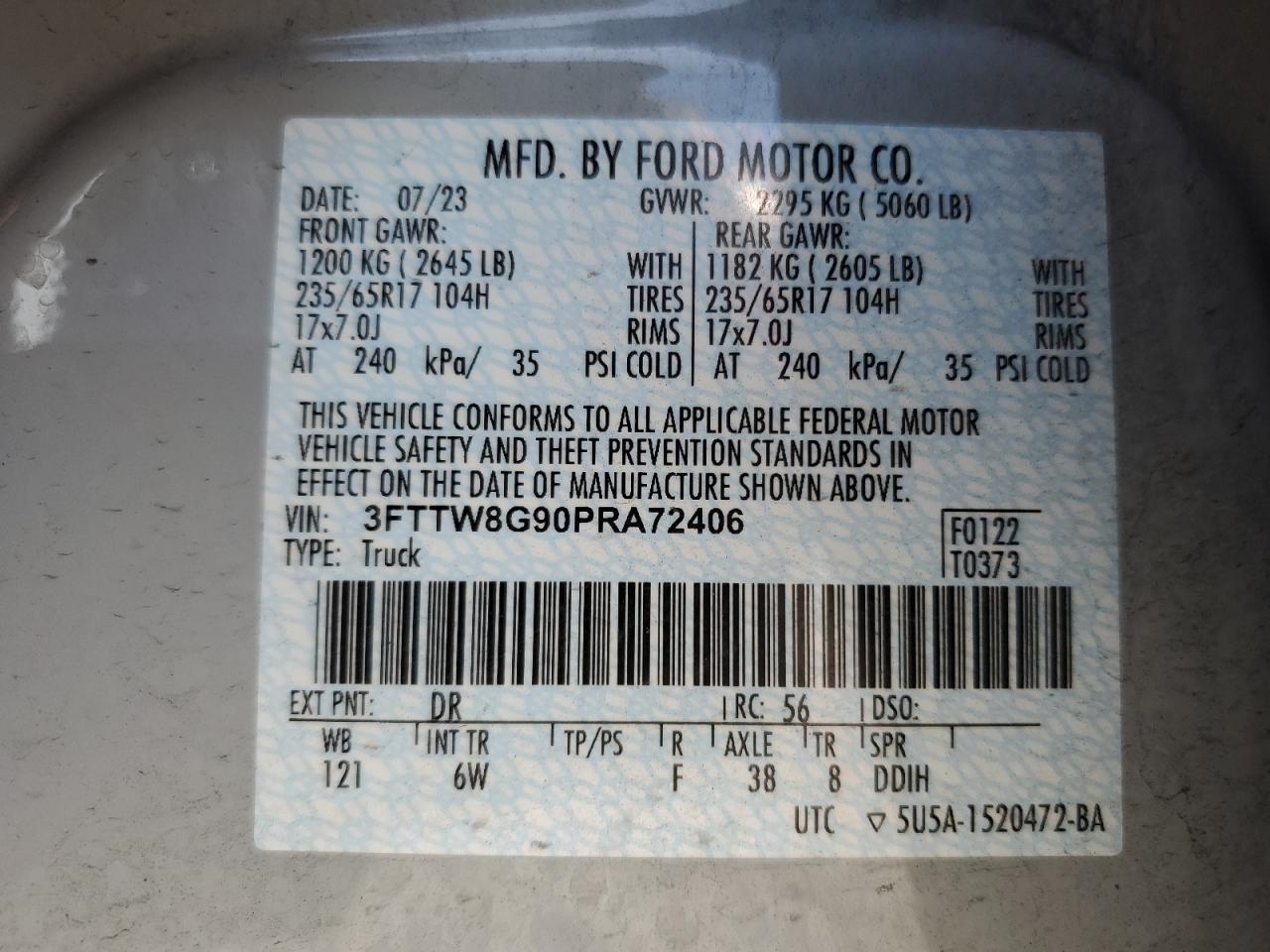 2023 Ford Maverick Xlt VIN: 3FTTW8G90PRA72406 Lot: 55452175