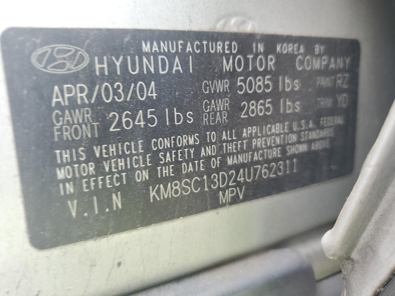 2004 Hyundai Santa Fe Gls VIN: KM8SC13D24U762311 Lot: 56565715