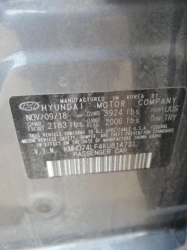 2019 Hyundai Elantra Se VIN: KMHD74LF4KU814731 Lot: 56283625