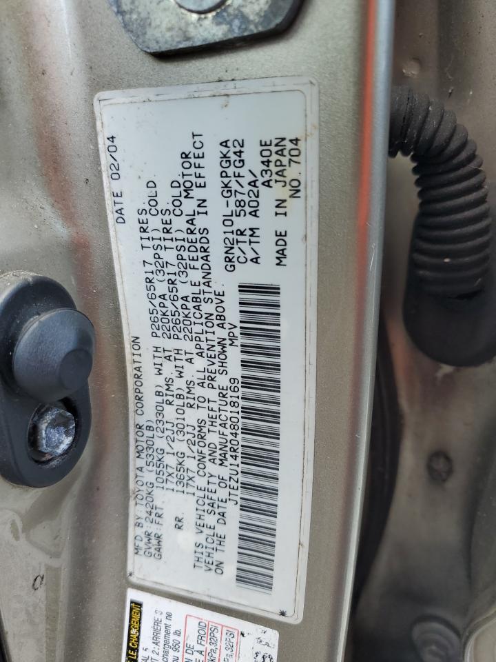 2004 Toyota 4Runner Sr5 VIN: JTEZU14R048018169 Lot: 56985455