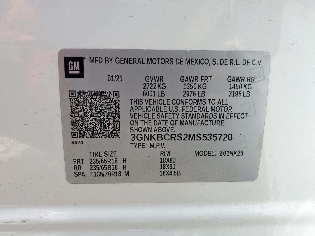 2021 Chevrolet Blazer 2Lt VIN: 3GNKBCRS2MS535720 Lot: 56637165