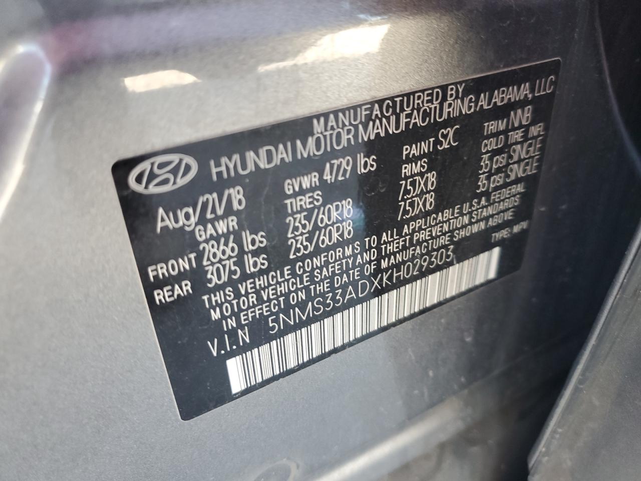 2019 Hyundai Santa Fe Sel VIN: 5NMS33ADXKH029303 Lot: 56558045