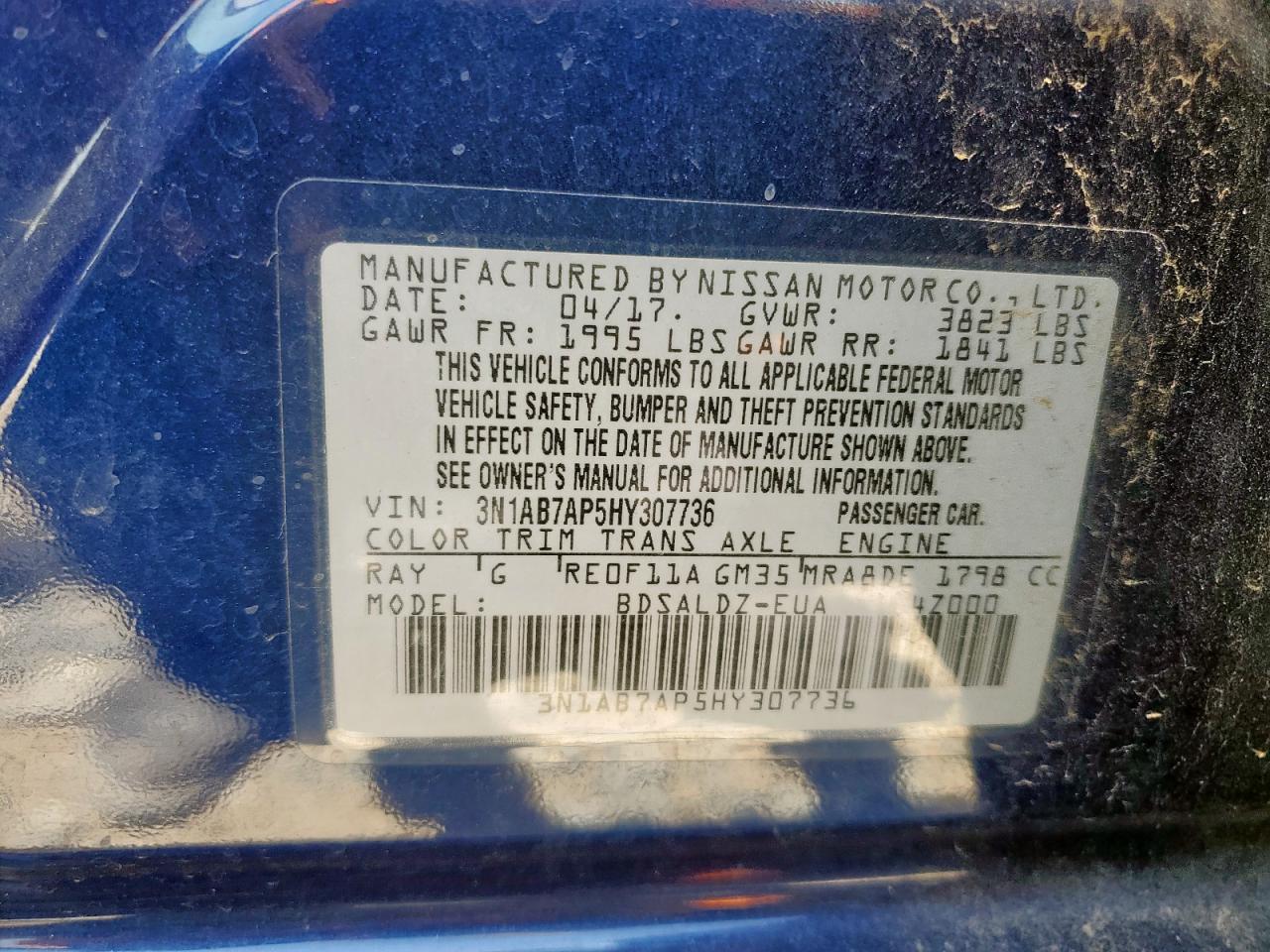 2017 Nissan Sentra S VIN: 3N1AB7AP5HY307736 Lot: 57035195