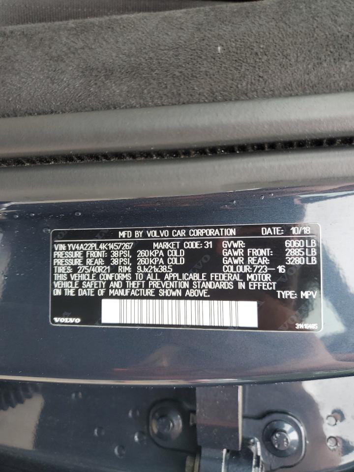 2019 Volvo Xc90 T6 Inscription VIN: YV4A22PL4K1457267 Lot: 58922685