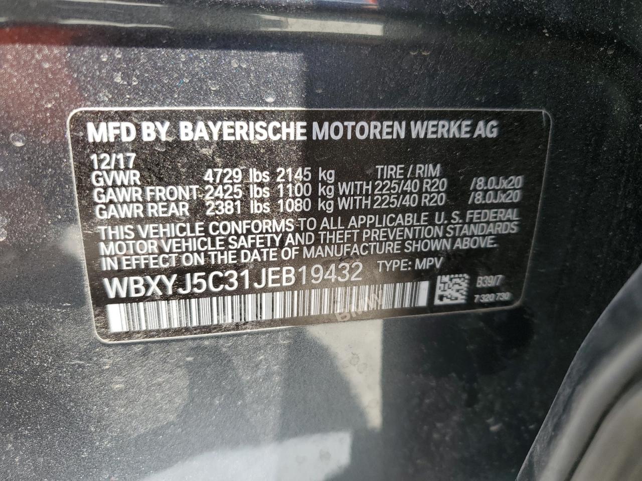 2018 BMW X2 xDrive28I VIN: WBXYJ5C31JEB19432 Lot: 57097445