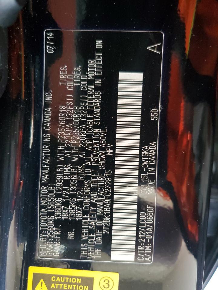 2015 Lexus Rx 350 Base VIN: 2T2BK1BA9FC272815 Lot: 55307195